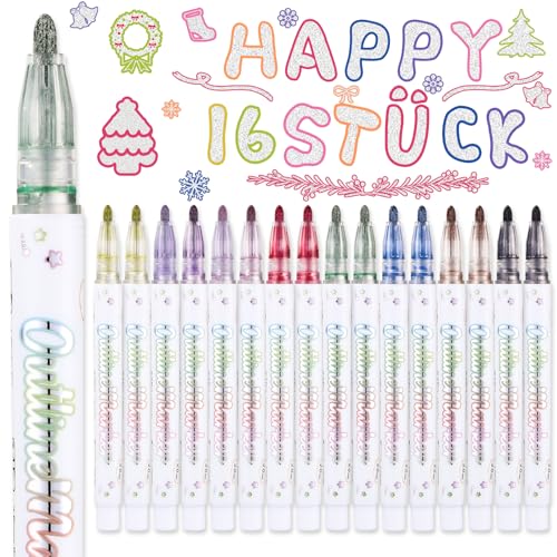 JOISHOP 16 Stück Glitzerstifte Magische Stifte, 8 Farben Outline Marker Pens Double Line Metallic Markers für Geschenke Scrapbooking Fotoalbum Basteln JOISHOP 16 Stück Glitzerstifte Magische Stifte, 8 Farben Outline Marker Pens Double Line Metallic Markers für Geschenke Scrapbooking Fotoalbum Basteln von JOISHOP