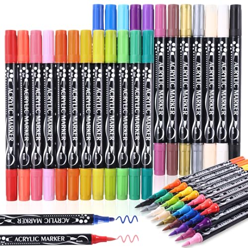 JOISHOP 24 Stück Farbige Acrylmarker,Bunte Acrylstifte Wasserfeste Multimarker Dual Brush Marker für Kunststoff, Glas, Metall, Reifen,Gewebtes Material,DIY Handmade JOISHOP 24 Stück Farbige Acrylmarker,Bunte Acrylstifte Wasserfeste Multimarker Dual Brush Marker für Kunststoff, Glas, Metall, Reifen,Gewebtes Material,DIY Handmade von JOISHOP