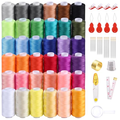 JOISHOP 51-teiliges Nähgarn-Set, 36 Farben, 400 Meter, Nähgarn-Sortiment, Polyestergarn mit Zubehör für Nähmaschine, Kleidung, zum Befestigen von Knöpfen, Reparatur, Heimwerken und Basteln JOISHOP 51-teiliges Nähgarn-Set, 36 Farben, 400 Meter, Nähgarn-Sortiment, Polyestergarn mit Zubehör für Nähmaschine, Kleidung, zum Befestigen von Knöpfen, Reparatur, Heimwerken und Basteln von JOISHOP