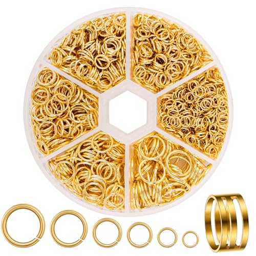 JOISHOP Biegeringe aus goldfarbenem Metall, offene Binderinge mit Öffner, Werkzeug für Schmuckherstellung, DIY, Armband, Ohrringe, Halskette, Charm-Reparatur (4 mm, 5 mm, 6 mm, 7 mm, 8 mm, 10 mm) von JOISHOP
