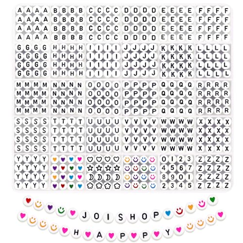 JOISHOP Buchstaben-Alphabet-Perlen für Armbandherstellung, 7 mm, Acryl, runde weiße Buchstabenperlen für Schmuckherstellung, Armbänder, Halsketten, Schlüsselanhänger, Bastelarbeiten, 1500 Stück JOISHOP Buchstaben-Alphabet-Perlen für Armbandherstellung, 7 mm, Acryl, runde weiße Buchstabenperlen für Schmuckherstellung, Armbänder, Halsketten, Schlüsselanhänger, Bastelarbeiten, 1500 Stück von JOISHOP