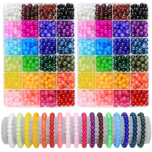 JOISHOP Runde Glasperlen für Armbandherstellung, 24 Farben, 8 mm, künstliche Jadeperlen, Kristall-Edelsteinperlen für Schmuckherstellung, Armband, Halskette, Telefon, Schlüsselband, Basteln, 960 Stück JOISHOP Runde Glasperlen für Armbandherstellung, 24 Farben, 8 mm, künstliche Jadeperlen, Kristall-Edelsteinperlen für Schmuckherstellung, Armband, Halskette, Telefon, Schlüsselband, Basteln, 960 Stück von JOISHOP