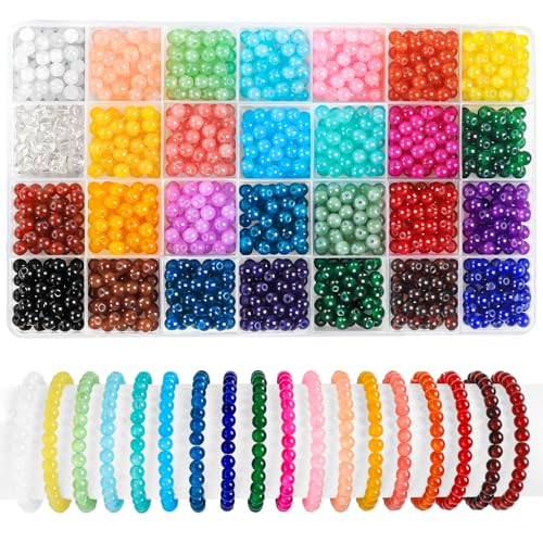 JOISHOP Runde Glasperlen zur Herstellung von Armbändern, 6 mm, künstliche Jade-Kristalle, Edelsteinperlen für Schmuckherstellung, Armband, Halskette, Telefon, Schlüsselband, Basteln, 840 Stück von JOISHOP