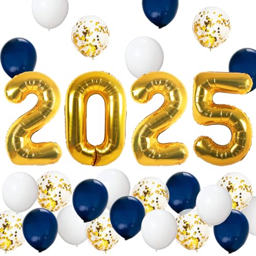 JOJO FLY Graduation Party Supplies 2025 Decorations Kit, Gold 2025 Ballons, Navy Blue Gold and White Balloons Set, Navy Blue and Gold Graduation Decorations 2025 von JOJO FLY