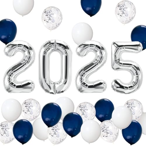 JOJO FLY Graduation Party Supplies 2025 Decorations Kit, Silver 2025 Balloons, Navy Blue Silver and White Balloons Set, Navy Blue and Silver Graduation Decorations 2025 JOJO FLY Graduation Party Supplies 2025 Decorations Kit, Silver 2025 Balloons, Navy Blue Silver and White Balloons Set, Navy Blue and Silver Graduation Decorations 2025 von JOJO FLY