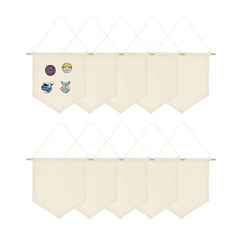 10 Stück Leinwand-Banner, weiß beige, blanko Leinwand mit Holzdübel, Emaille-Pin, Wanddisplay für Abzeichen, Knöpfe, Revers-Kollektionen von JOJOCY