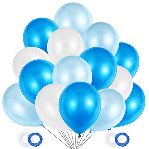 100 Stück Luftballons Blau Weiß,Helium Luftballons Geburtstag, Latex Helium Ballons für Hochzeit Geburtstag Junge Kinder Babydusche Taufe Konfirmation Deko, 3 Farbe von JOJOR