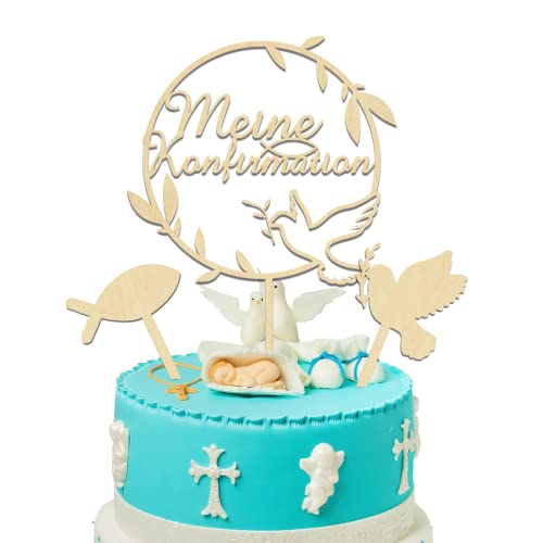 Cake Topper Konfirmation, Holz Tortendeko Meine Konfirmation, Taufe Taube Konfirmation Torten Topper, Erstkommunion Kuchen Deko Tortendeko Party für Junge Mädchen Cake Topper Konfirmation, Holz Tortendeko Meine Konfirmation, Taufe Taube Konfirmation Torten Topper, Erstkommunion Kuchen Deko Tortendeko Party für Junge Mädchen von JOJOR