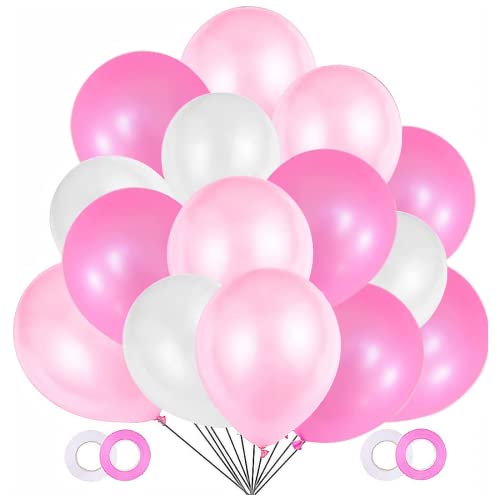 100 Stück Luftballons Rosa Weiß Pink,Helium Luftballons Rosa, Perle Latex Ballons Helium für Hochzeit Geburtstag und Mädchen Taufe Kommunion Party Deko,3 Farben von JOJOR