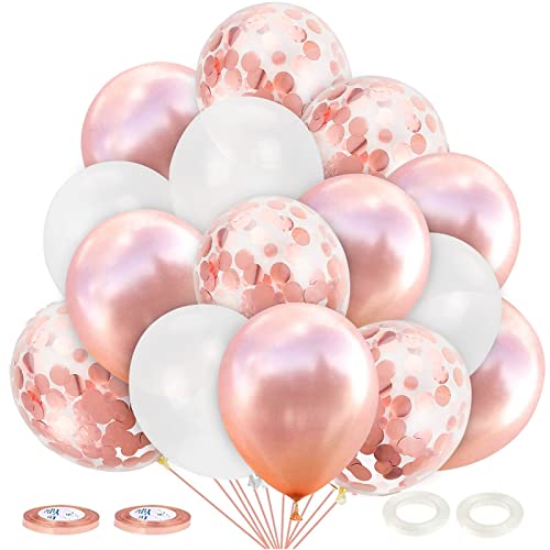 JOJOR 60 Stück Luftballons Rose Gold Konfetti Helium Ballons für Hochzeit Verlobung Valentinstag Mädchen Kinder Geburtstag Taufe Kommunion Party Deko von JOJOR