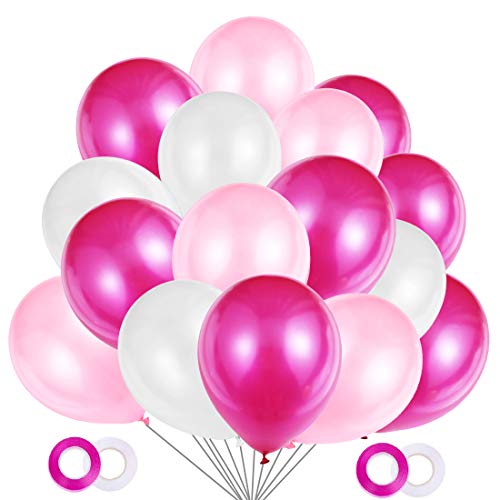 Luftballons Rosa Weiß Fuchsie, 100 Stück Rosa Weiß Pink Ballons Helium für Geburstag Deko, Baby Dusche Party, Mädchen Baby Shower, Hochzeitsdeko Dekorationen von JOJOR