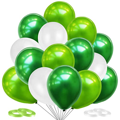 Luftballons Grün Weiß Helium, 100 Stück Grüne Ballons, Dschungel Deko, Jungen Kinder Geburtstag Party Dekoration, Kindergeburtstag Kinderzimmer Kindergarten Deko, Dinosaurier Party Deko von JOJOR