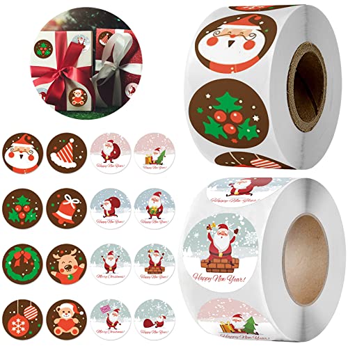 1000 Stück Weihnachtsaufkleber Rolle, Dank Aufkleber Weihnachten, Weihnachtsaufkleber Rund Etiketten, Merry Christmas Sticker,Aufkleb Etiketten Rund Selbstklebend für Giveaways Geschenktüten (B) von JOKILY