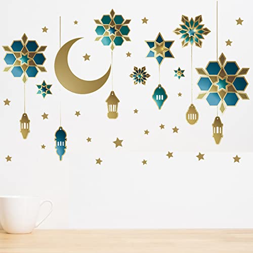 2 Stück Ramadan Aufkleber Wanddekoration, Eid Mubarak Wandkunst Dekoration, Eid Islamische Dekoration, Mond Sterne Buchstaben Selbstklebende Aufkleber Golddekor, Wandaufkleber für Zuhause (C) von JOKILY