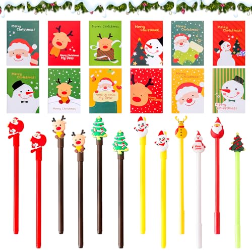 24 Stück Weihnachten Schreibwaren Set,Weihnachten kleinigkeiten, Weihnachts Notizblock und Kugelschreiber,Weihnachten Neutral Stift, Cartoon Weihnachten Papeterie für Kinder Geburtstagsgeschenk(A) von JOKILY