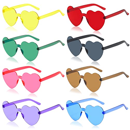 Herz Party Brillen, 8 Stück Farben Party Brille, Herzform Sonnenbrille, Retro Party Sonnenbrille, Fashion Brille Randlose Interessant Brille, Hippie Brille für Fasching Karneval Foto Requisiten (A) von JOKILY