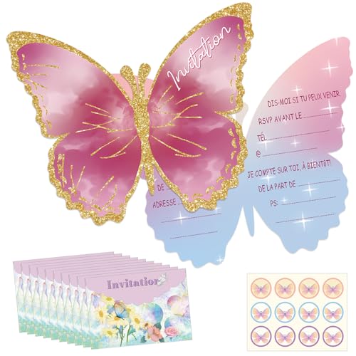 JOKILY 12 Stück Einladungskarten Kindergeburtstag Mädchen Schmetterling Party Einladung Karte Geburtstag Frauen Junge Geburtstagseinladungen mit Umschlägen und Aufkleber - Französisch(Schmetterling) JOKILY 12 Stück Einladungskarten Kindergeburtstag Mädchen Schmetterling Party Einladung Karte Geburtstag Frauen Junge Geburtstagseinladungen mit Umschlägen und Aufkleber - Französisch(Schmetterling) von JOKILY
