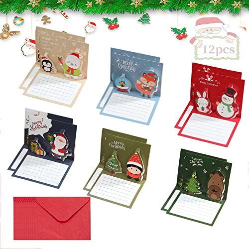 JOKILY 12 Stück Weihnachtskarten Set, Lustige Klappkarten, Weihnachtskarten Set mit Umschlägen, 6 Motive je 2 Karten, Klappkarten für Weihnachtsgrüße von JOKILY