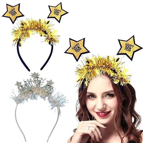 JOKILY 2 Stück Happy New Year Haarreifen Kopfschmuck, 2024 Silvester Haarreif Krone Kopfbedeckung, Stirnband Tiara und Silber Strass glitzernd, Neujahr Kopfschmuck Haarschmuck Party Kostüm Zubehör von JOKILY