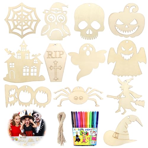 JOKILY 24stk Halloween Basteln Kinder Holz Kürbis Bastelset Herbst, Halloween Holz Bastelset Gespenst Kürbis zum Bemalen, Unbehandelt Holzanhänger mit Bindfaden und Buntstifte für DIY Handwerk JOKILY 24stk Halloween Basteln Kinder Holz Kürbis Bastelset Herbst, Halloween Holz Bastelset Gespenst Kürbis zum Bemalen, Unbehandelt Holzanhänger mit Bindfaden und Buntstifte für DIY Handwerk von JOKILY