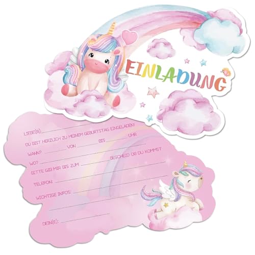 Einhorn Regenbogen Einladungskarten, 12 Stück Einladungskarten Einhorn, Geburtstag Party Einladung Einschulung für Mädchen und Jungen Geburtstagseinladungen Kinder Geburtstagsfeier Kinderparty von JOKILY