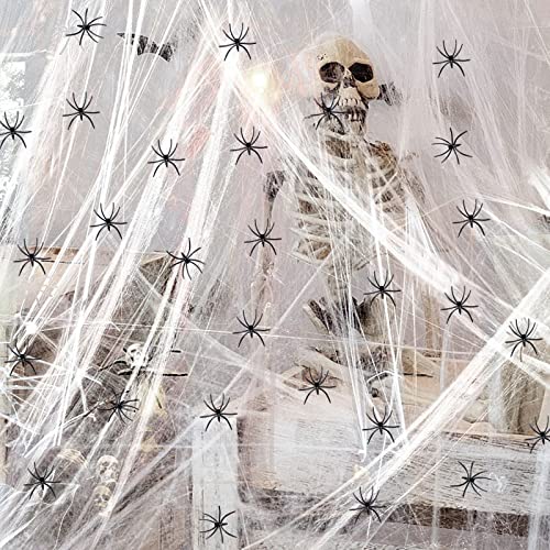 JOKILY Halloween 100g Spinnennetz + 20 Horror Spinnen, Halloween Party Deko, Weiss Spinnweben Dekoration, Spinngewebe und Spinnen Halloween Deko für Haus Garten JOKILY Halloween 100g Spinnennetz + 20 Horror Spinnen, Halloween Party Deko, Weiss Spinnweben Dekoration, Spinngewebe und Spinnen Halloween Deko für Haus Garten von JOKILY