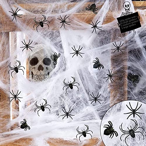 JOKILY Halloween 100g Spinnennetz + 20 Horror Spinnenn in verschiedenen Formen, Halloween Party Deko, Weiss Spinnweben Dekoration, Spinngewebe Spinnenn Halloween Deko für Haus & Garten JOKILY Halloween 100g Spinnennetz + 20 Horror Spinnenn in verschiedenen Formen, Halloween Party Deko, Weiss Spinnweben Dekoration, Spinngewebe Spinnenn Halloween Deko für Haus & Garten von JOKILY