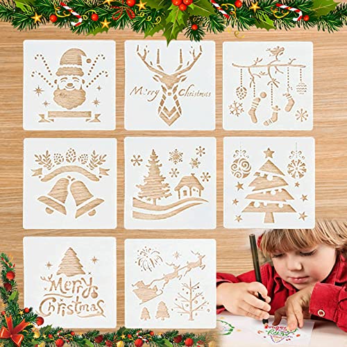 JOKILY Schablone Weihnachten, Zeichenschablonen Malschablonen aus Kunststoff, Schablonen Wiederverwendbar für Scrapbooking Fotoalbum, DIY weihnachtskarten, Geschenke Weihnachten Kinder (8 Stück) von JOKILY