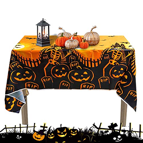 JOKILY Tischdecke Halloween Deko 180 x 137 cm, Tischdecke Gruseliger Kürbis, wasserdichte Plastik Tischdecke, Tischdekoration, Servietten und Tischtuch für Halloween, Fasching und Mottopartys von JOKILY