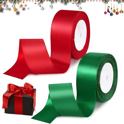 Schleifenband Weihnachten, Satinband Set 2 Rollen 22m X 25mm Schleifenband Satin Geschenkband Seidenbänder zum Basteln Dekoband für Geschenkverpackung Weinachten Hochzeit Valentinstag Neujahr von JOKILY