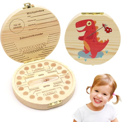 Zahndose Holz, Milchzahndose, Milchzahnbox, Zahndose Milchzähne Mädchen, Aufbewahrungsbox für Kinder Zähne, Zahnaufbewahrung Zähne Kinder, Zahnfee Geschenke für Mädchen & Jungen (Dinosaurier) Zahndose Holz, Milchzahndose, Milchzahnbox, Zahndose Milchzähne Mädchen, Aufbewahrungsbox für Kinder Zähne, Zahnaufbewahrung Zähne Kinder, Zahnfee Geschenke für Mädchen & Jungen (Dinosaurier) von JOKILY