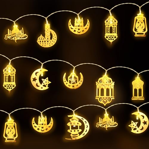 JOKSNK Ramadan Lichterkette, Led Muslim Ramadan Lichterkette, Led Ramadan Deko Lichterkette, Ramadan Licht Stern Mond Lichterketten, Mond Stern Lichterketten für Zuhause Garten Geburtstag Party von JOKSNK