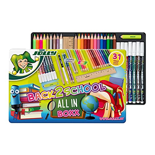 JOLLY Back to School Box | Schulstarterset mit 31 Teilen | inkl. Buntstifte, Fasermaler, Graphitstifte, Lineal & Radiergummi von JOLLY
