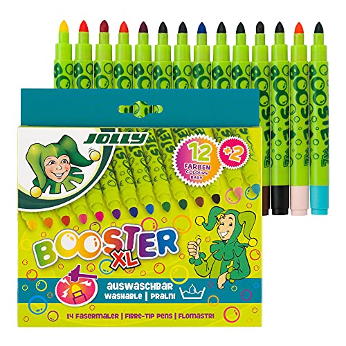 JOLLY Booster Kindersichere Fasermaler, 14 Stück, Extra Dicke & Robuste Spitze, Nachfüllbar, Auswaschbar, Nicht Versenkbare Spitze, Ideal für Kleinkinder von JOLLY