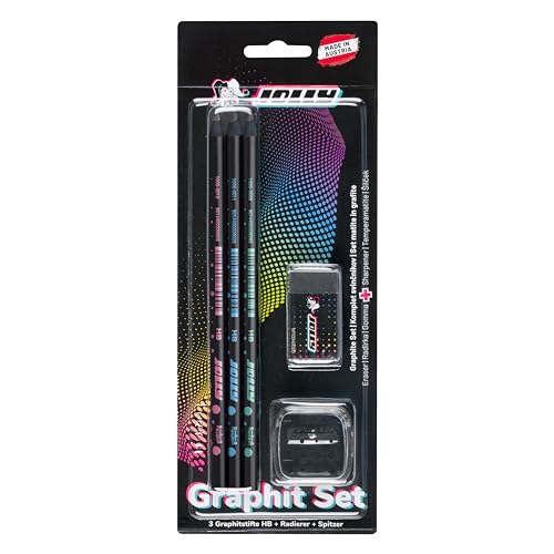 JOLLY Next Generation Graphit Set 3 Graphitstifte HB Schwarzes Holz, Runde Stiftform mit dezentem Design inkl. schwarzem Radierer und Spitzer JOLLY Next Generation Graphit Set 3 Graphitstifte HB Schwarzes Holz, Runde Stiftform mit dezentem Design inkl. schwarzem Radierer und Spitzer von JOLLY