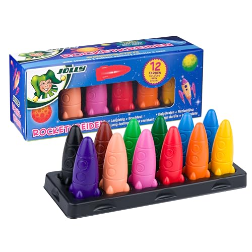 JOLLY Rocketkreiden, Wachsmalstifte in Raketenform, 12 Farben, Bruchsicher & Ergonomisch, Saubere Hände, für Papier, Holz & Karton, für Kinder JOLLY Rocketkreiden, Wachsmalstifte in Raketenform, 12 Farben, Bruchsicher & Ergonomisch, Saubere Hände, für Papier, Holz & Karton, für Kinder von JOLLY