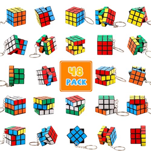 48er-Set Mini 3x3 Zauberwürfel mit Schlüsselanhänger - 3 cm Anti-Stress Spielzeug, Kindergeburtstag Mitgebsel, Goodie Bag Füllung für Jungen & Mädchen von JOLLYFUN