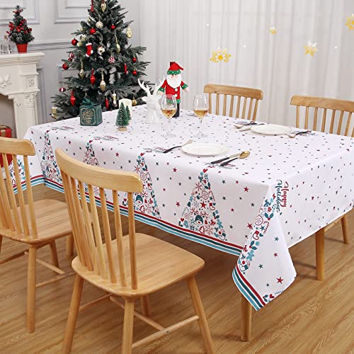 JOLLYTOP Tischdecke Rot Weihnachten Tisch Dekoration Wasserabweiseind Tischdecke mit Baum Stern Druck Tischtuch Abwaschbar Tafeldecke für Küche,137x137cm von JOLLYTOP