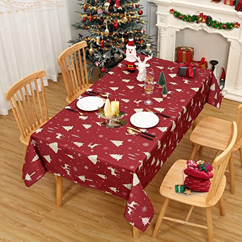 JOLLYTOP Tischdecke Weihnachten Tischwäsche abwaschbar Tischdecke mit Hirsh Wasserdicht Waschbar Tischtuch,Tafeldecke für Küche,137x274cm,Gold von JOLLYTOP