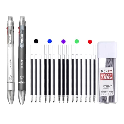 JOMPENS 18-teiliges 6-in-1-Kugelschreiber-Set, einziehbar, 5 Farben und Druckbleistift in einem Stift, Multifunktions-Stift, Schreibwaren (schwarz und weiß) von JOMPENS