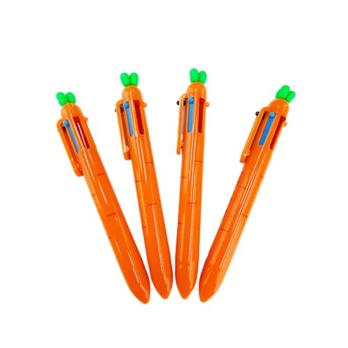 JOMPENS 4 Stück niedliche Cartoon-Karotten 6-in-1 mehrfarbiger Kugelschreiber, einziehbarer Stift, Schule, Kawaii, Schreibwaren, Schreibwaren von JOMPENS