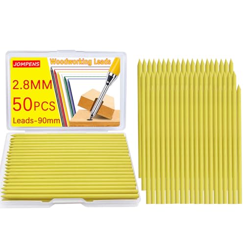 JOMPENS 50 Stück 2,8 mm Bleistiftminen, Tischlermarkierungsminen, hohe Kapazität, 50 Stück für Druckbleistifte mit langer Nase und tiefem Loch, 50 Stück (gelb) von JOMPENS