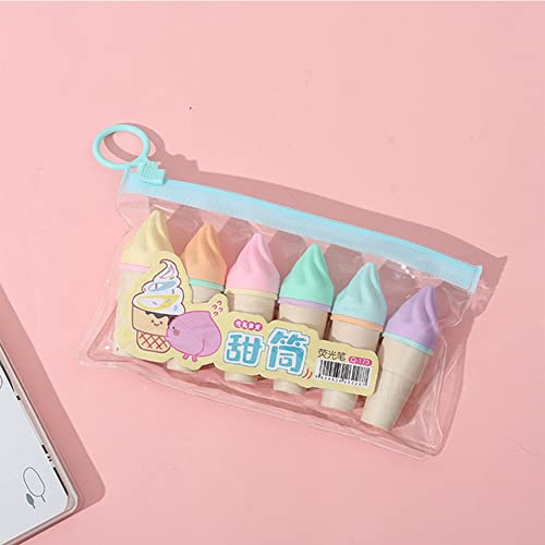 JOMPENS 6 Stück/Charge 6 Farben niedliche Cartoon-Katzen-Textmarker, Schule, Büro, Schreibwaren, Studenten, Zeichenbedarf, Kawaii-Eiscreme-Mini-Marker (6 Stück Kegel) von JOMPENS