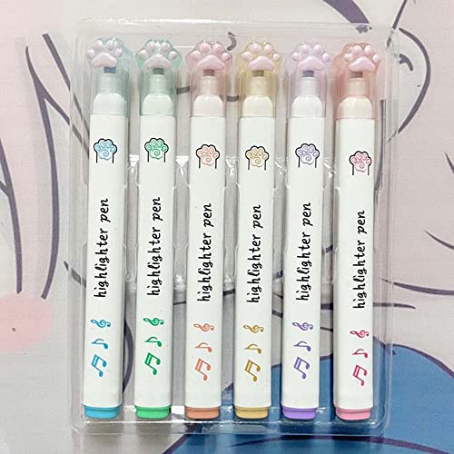JOMPENS Textmarker-Set mit Katzenkrallen, 6 Farben, kreativ, für Kinder, Studenten, Marker für Büro, Schule, Markierungsbedarf, niedliche Schreibwaren (Weiß, 6 Stück) von JOMPENS