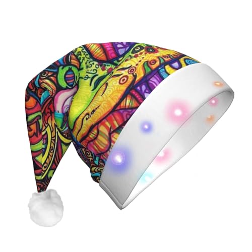 JONGYA Mehrfarbiger Marihuana-Blatt-Unkraut-Kunst-gedruckter LED-Erwachsenen-Weihnachtsmütze, Urlaub, Party-Dekoration von JONGYA