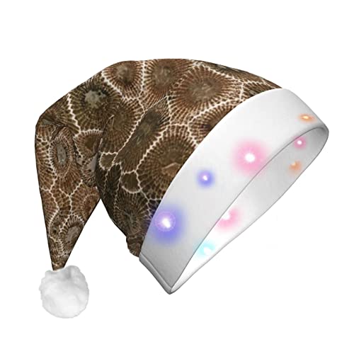 JONGYA Petoskey Weihnachtsmütze für Erwachsene, Motiv: Stein, bedruckt, LED, für Feiertage, Party-Dekoration von JONGYA