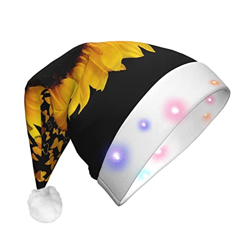 JONGYA Sonnenblumen-Blumen-Schmetterlinge, Kunstdruck, LED-Weihnachtsmütze, für Erwachsene, Urlaub, Party-Dekoration von JONGYA
