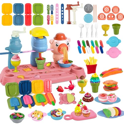 JONRRYIN Knete Zubehör Knete Dough Set für Kinder, 47 Stück Spielteig-Set mit 10 Modelliermasse, Nudel Eiscreme Spielset mit Knetwerkzeug, Spielzeug Geschenk Spielen mädchen Junge 2-10 Jahre (Pig1) JONRRYIN Knete Zubehör Knete Dough Set für Kinder, 47 Stück Spielteig-Set mit 10 Modelliermasse, Nudel Eiscreme Spielset mit Knetwerkzeug, Spielzeug Geschenk Spielen mädchen Junge 2-10 Jahre (Pig1) von JONRRYIN