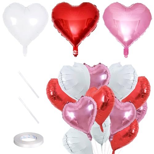 JOOTUEPO 12 Pcs Herz Folienballons, Dekoration für Romantische Atmosphäre,für Valentinstag Hochzeitsdeko Verlobung Geburtstag Party Dekoration (Rot+Rosa+Weiß) von JOOTUEPO