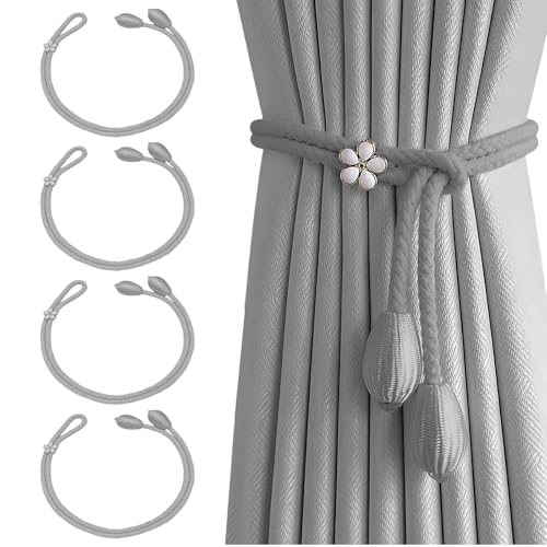 JOOTUEPO Blumen Vorhang Raffhalter, 4 Stück Vorhang Raffhalter aus Baumwollseil, Verstellbare Gardinenhalter, Raffhalter für Vorhänge ohne Bohren, Dekorative Gardinenhalter Perfekt für Zuhause, Büro von JOOTUEPO